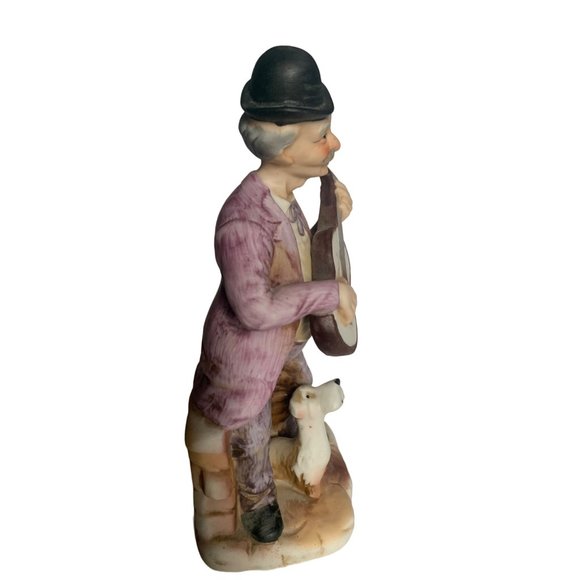 Musician Man With Dog And Guitar 7" Tall 3" Across The Bottom   Good Condition - Picture 11 of 13